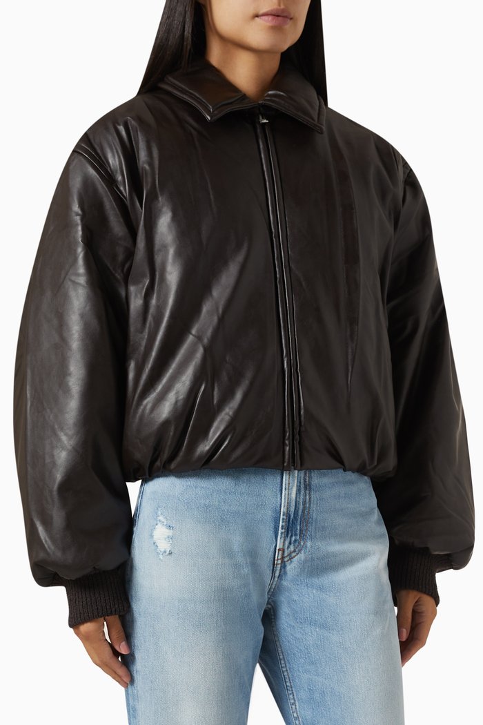 

Coated Bomber Jacket in Faux Leather, Brown