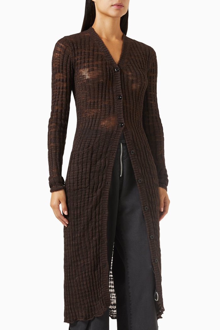 

Wide Rib Cardigan in Linen Blend, Brown