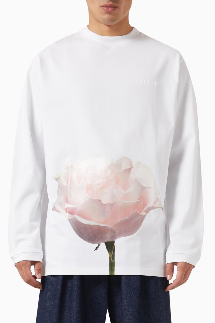 

Rose-print T-shirt in Organic Cotton-jersey, White