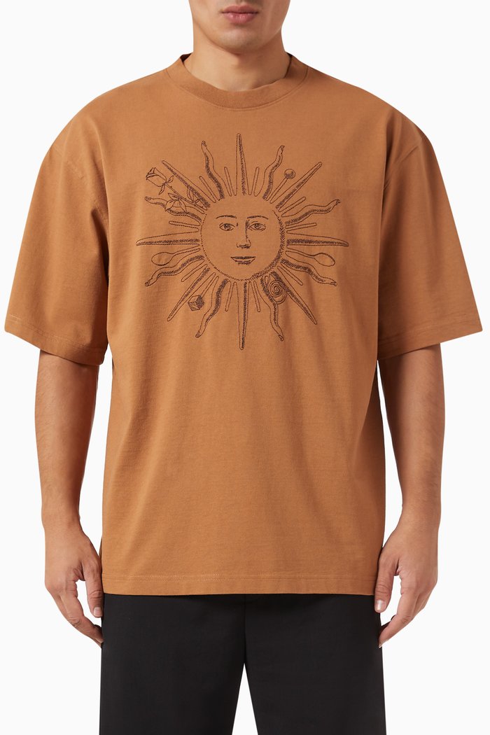

Sun-sketch Print T-shirt in Cotton-jersey, Brown