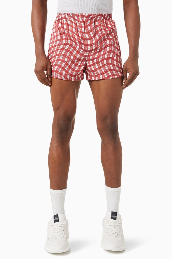 

Paisley Print Swim Shorts in Cotton, Red