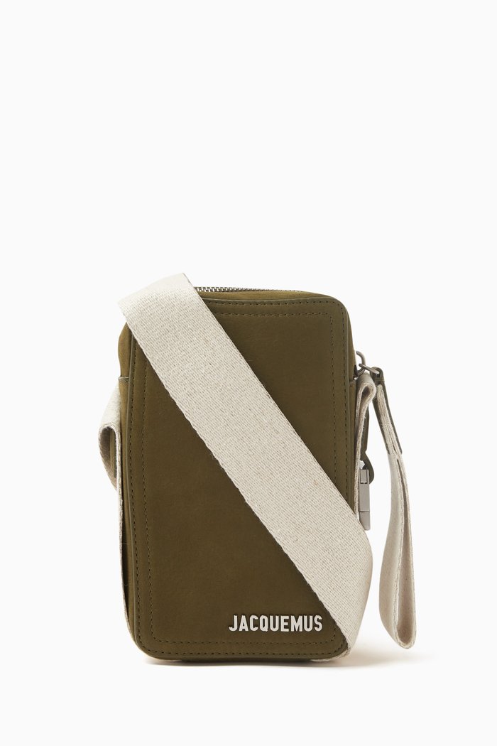

Le Cuerda Vertical Crossbody Bag in Calf Leather, Green