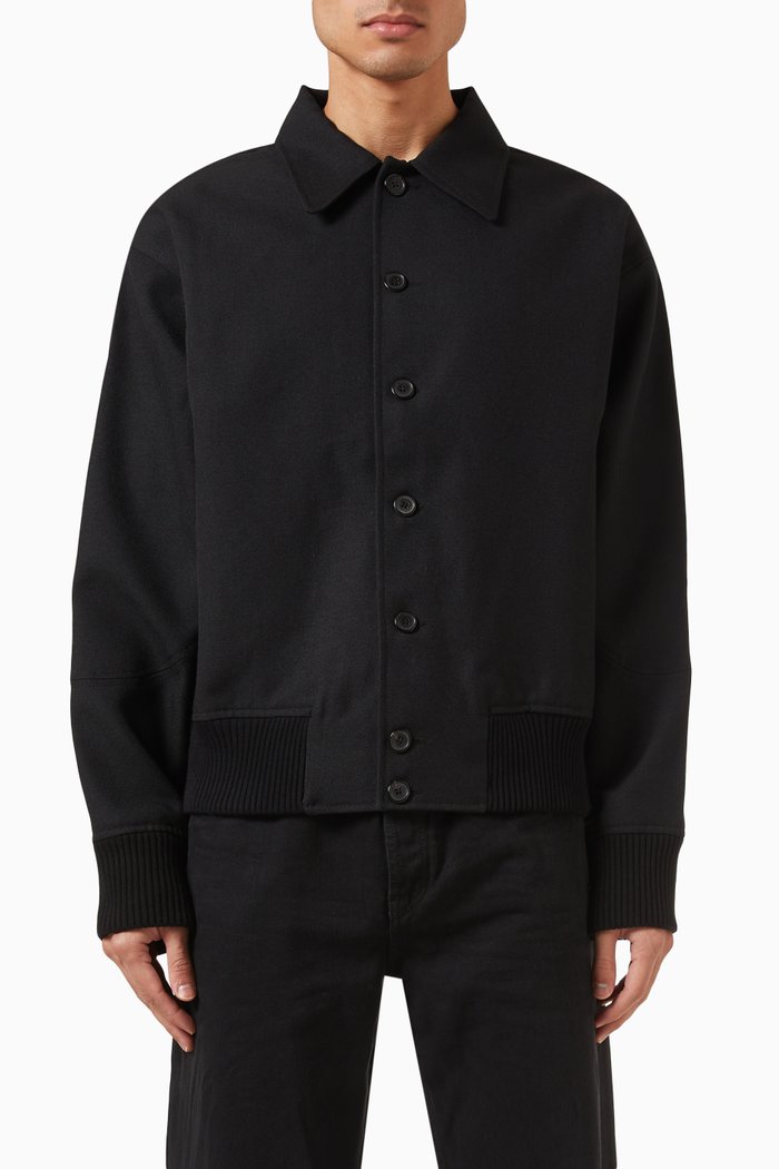 

Straight Felted Bomber Jacket in Wool, Black