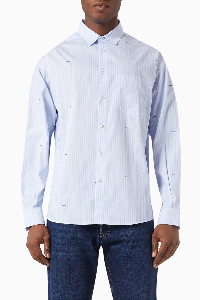 

La Chemise Simon Striped Shirt in Cotton, Blue