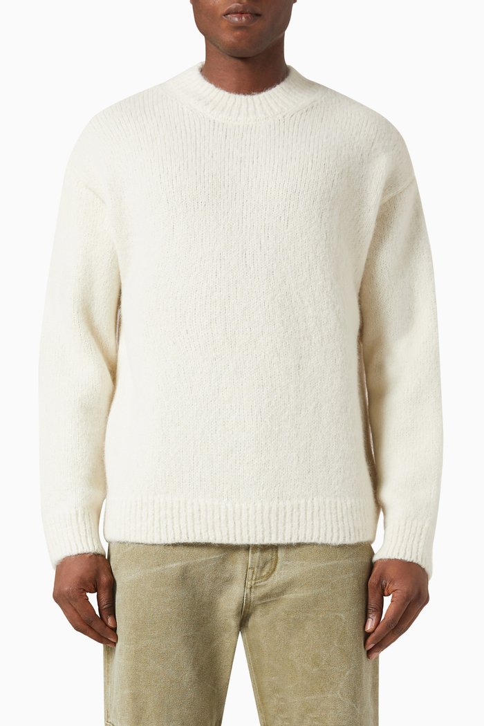 Jacquard Logo Sweatshirt in Wool Blend, Neutral