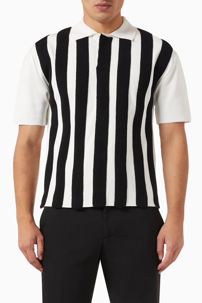 

Striped Rugby Polo Shirt in Wool-blend Knit, Multicolour