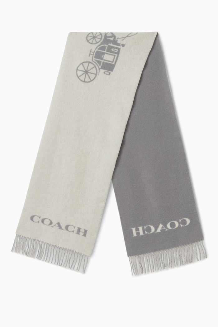 

Horse & Carriage Muffler Scarf in Cashmere, Grey