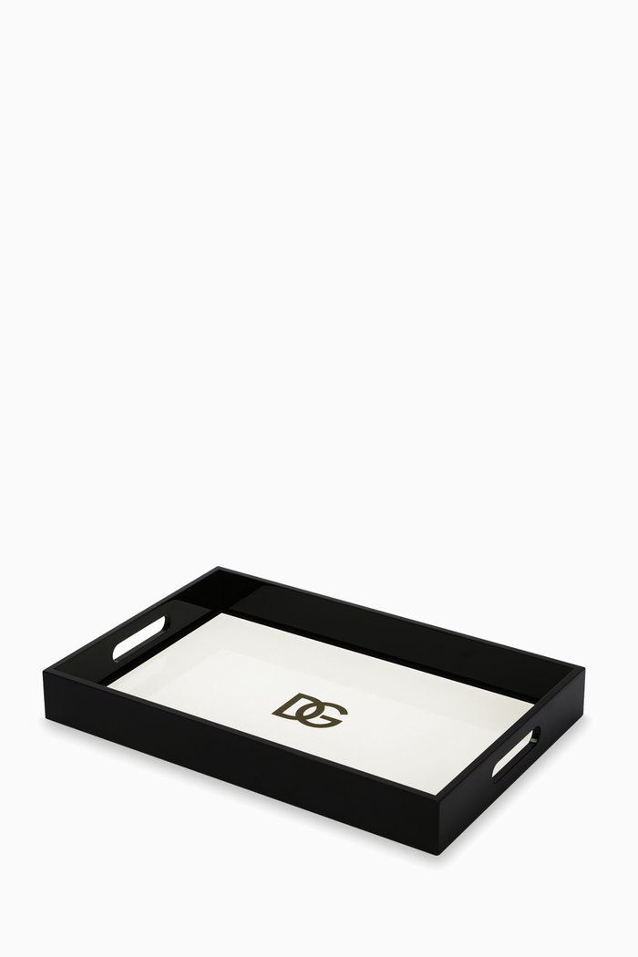 

Logo Rectangular Tray in Wood, Black