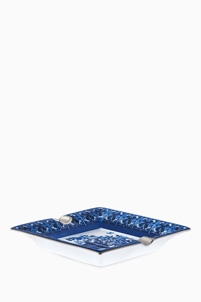 

Square Ashtray in Porcelain, Blue