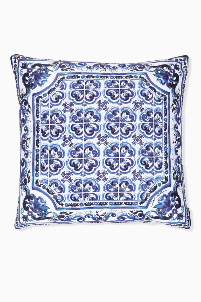 

Small Blu Mediterraneo Cushion in Duchesse Cotton, Blue