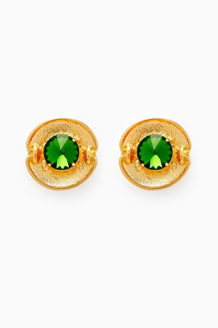 

Fleurs des Pois Crystal Clip-on Earrings, Green