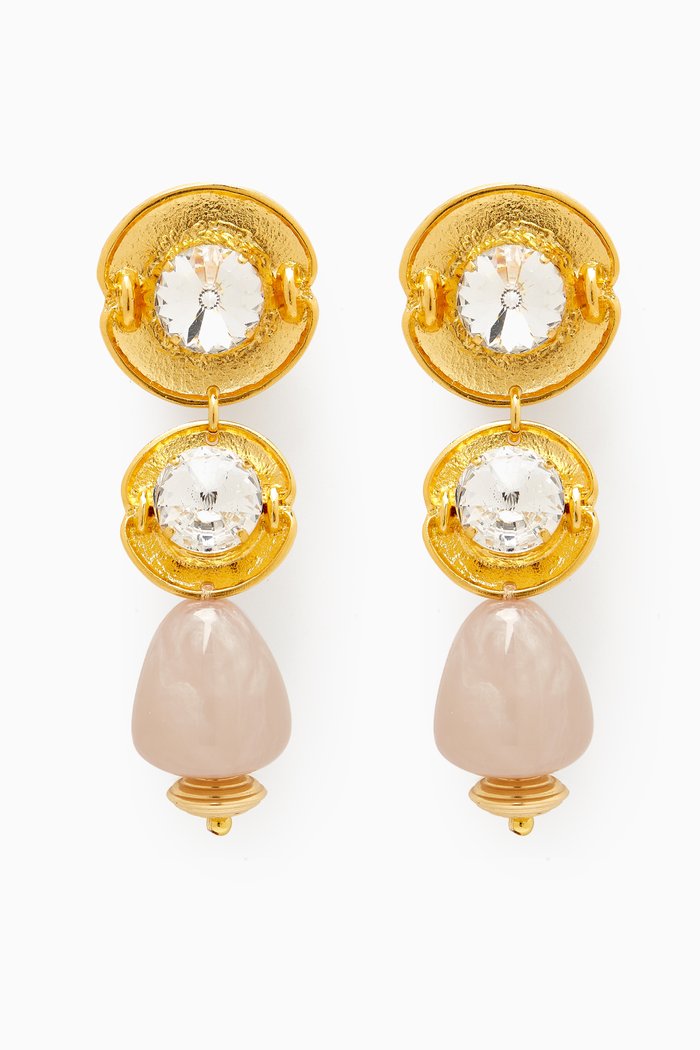 

Fleurs des Pois Crystal Drop Clip-on Earrings, White