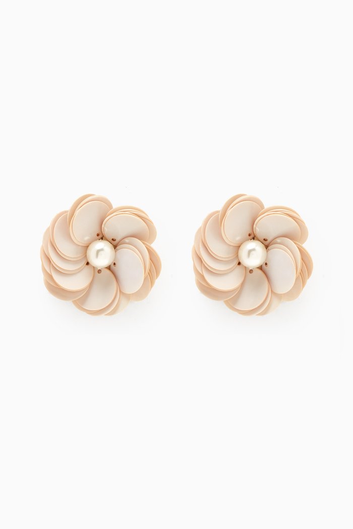 

Les Hermaphrodite Floral Stud Earrings in Gold-plated Brass, White