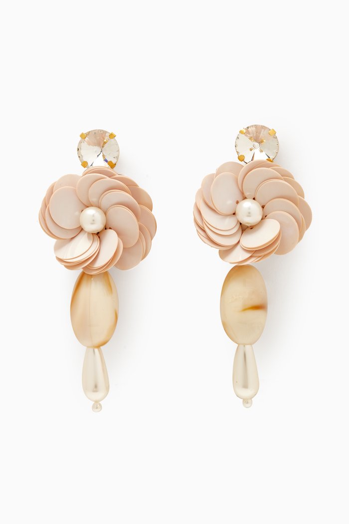 

Les Hermaphrodite Floral Drop Stud Earrings in Gold-plated Brass, White