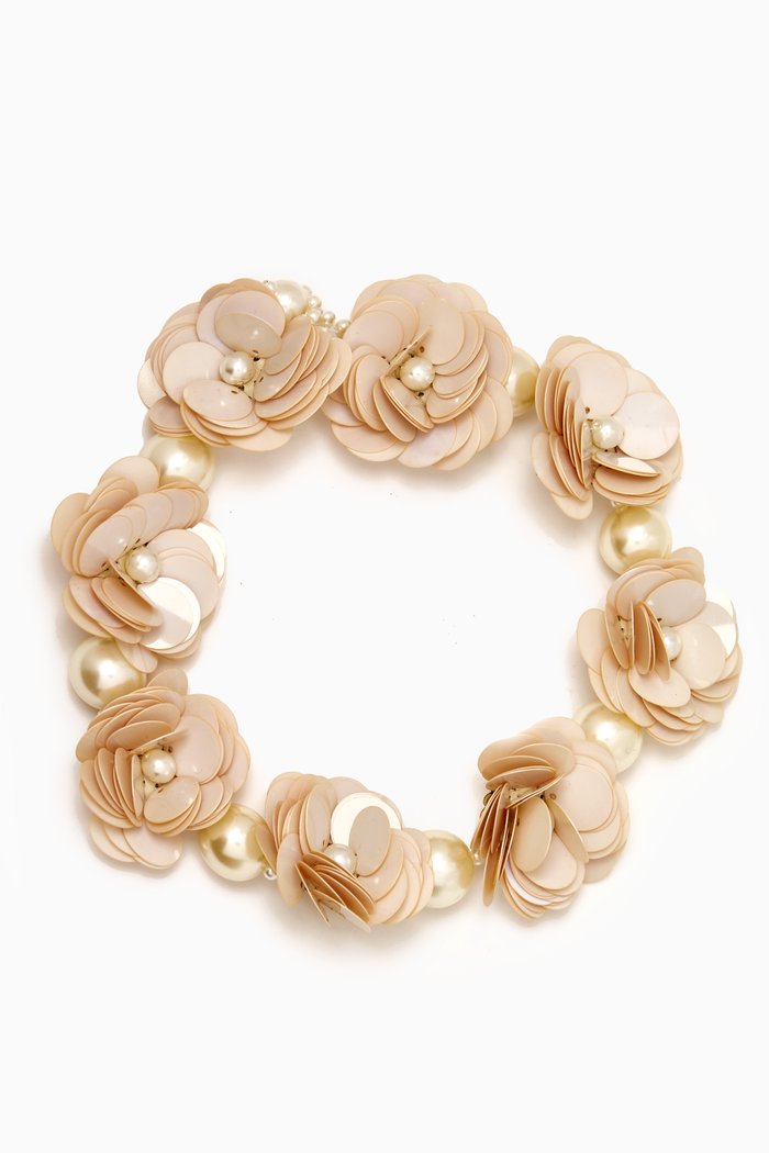 

Les Hermaphrodite Floral Choker Necklace in Gold-plated Brass, White