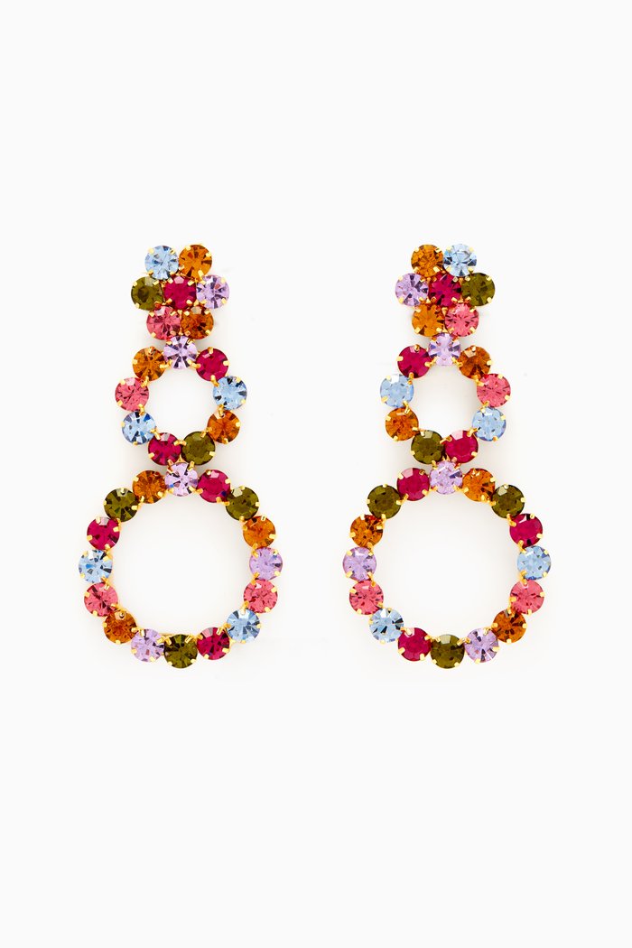 

Les Nuances Flower & Double Round Crystal Earrings in Gold-plated Brass, Multicolour