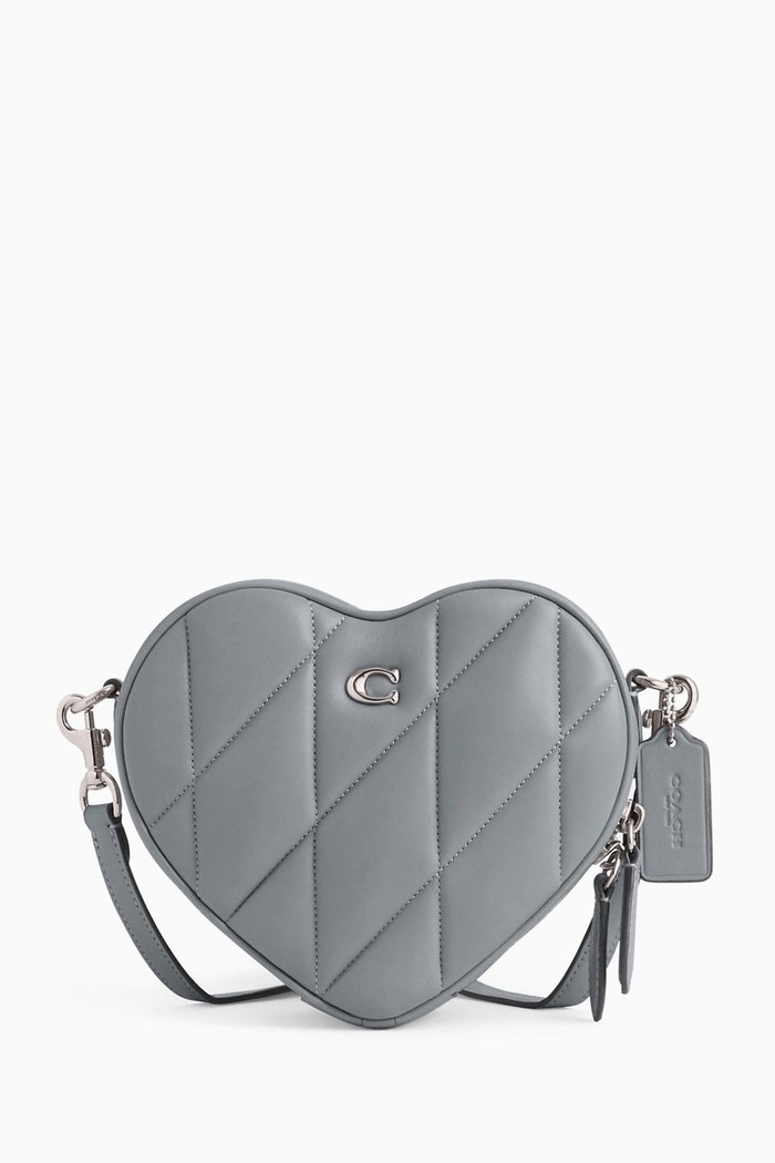

Heart Quilted Crossbody Bag in Leather, Grey