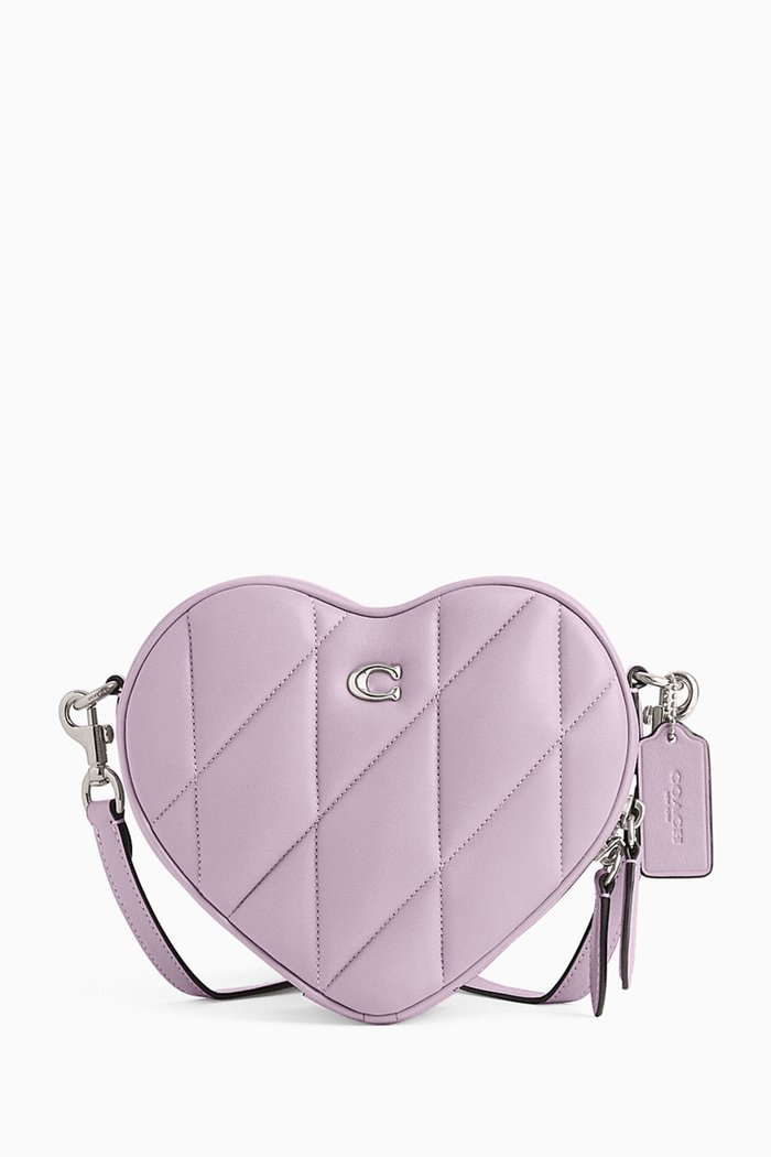 

Heart Quilted Crossbody Bag in Leather, Purple
