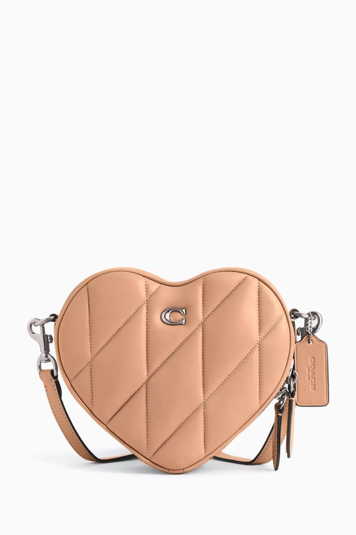 

Heart Quilted Crossbody Bag in Leather, Pink