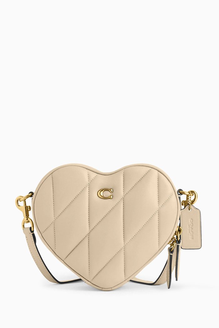 

Heart Quilted Crossbody Bag in Leather, White