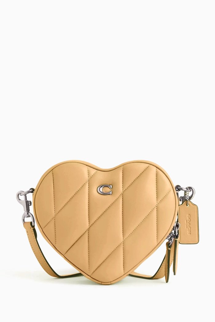 

Heart Quilted Crossbody Bag in Leather, Yellow