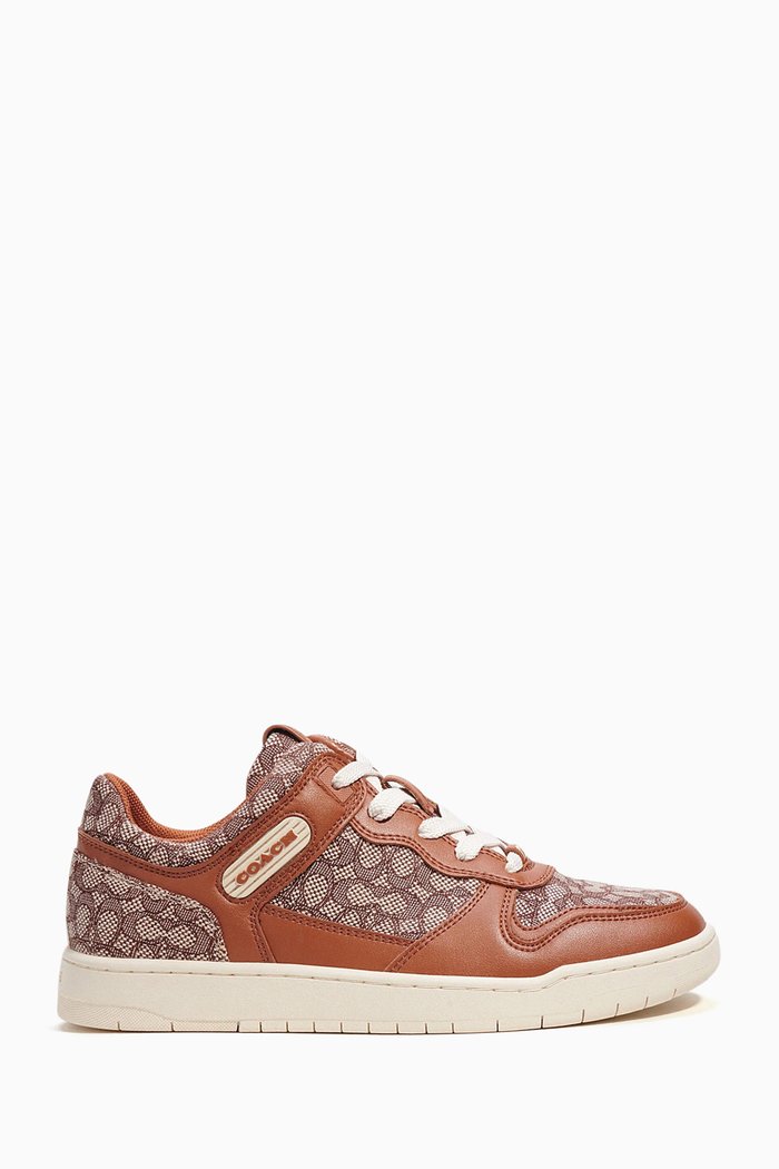 

Low-top Sneakers In Micro Signature Jacquard & Leather, Brown