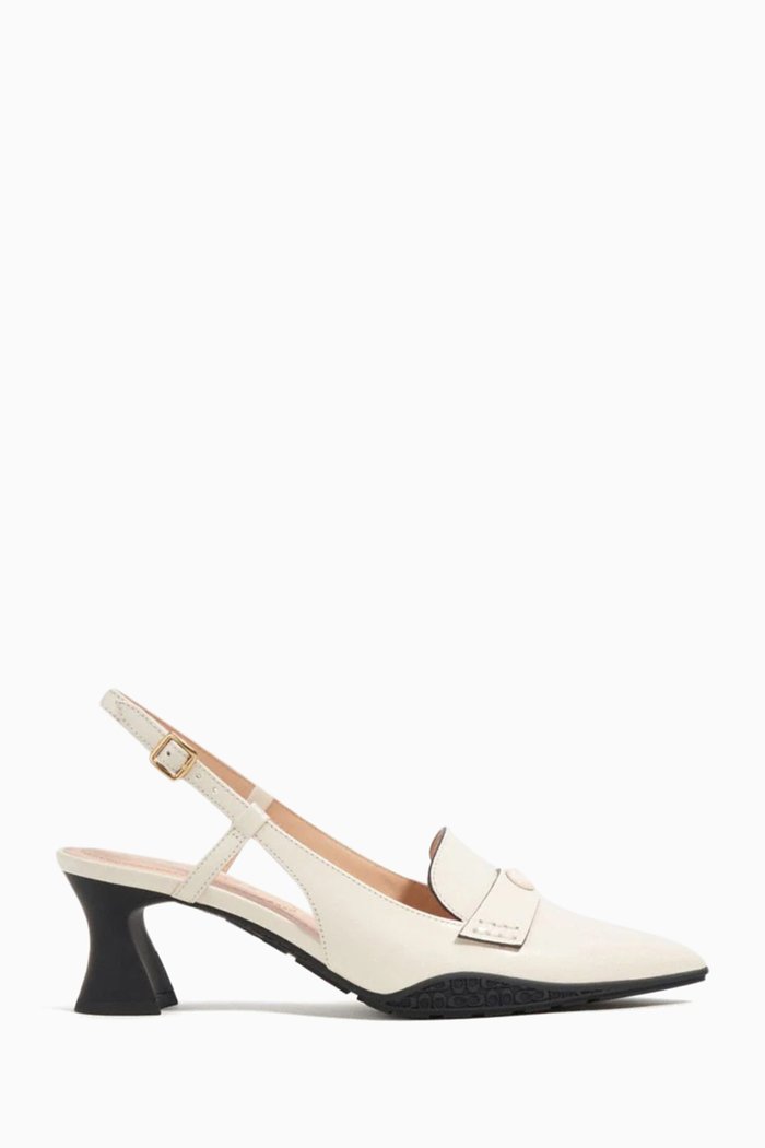 

Nikola Hybrid Slingback Pumps in Smooth Leather, White