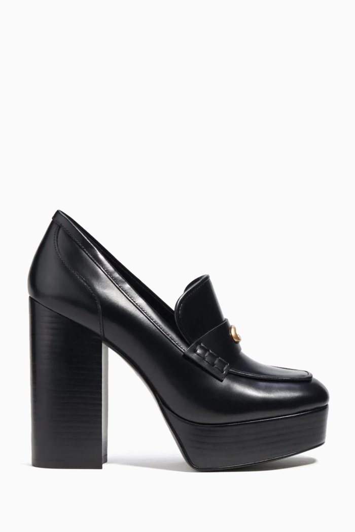 

Ilyse Platform Loafers in Smooth Leather, Black