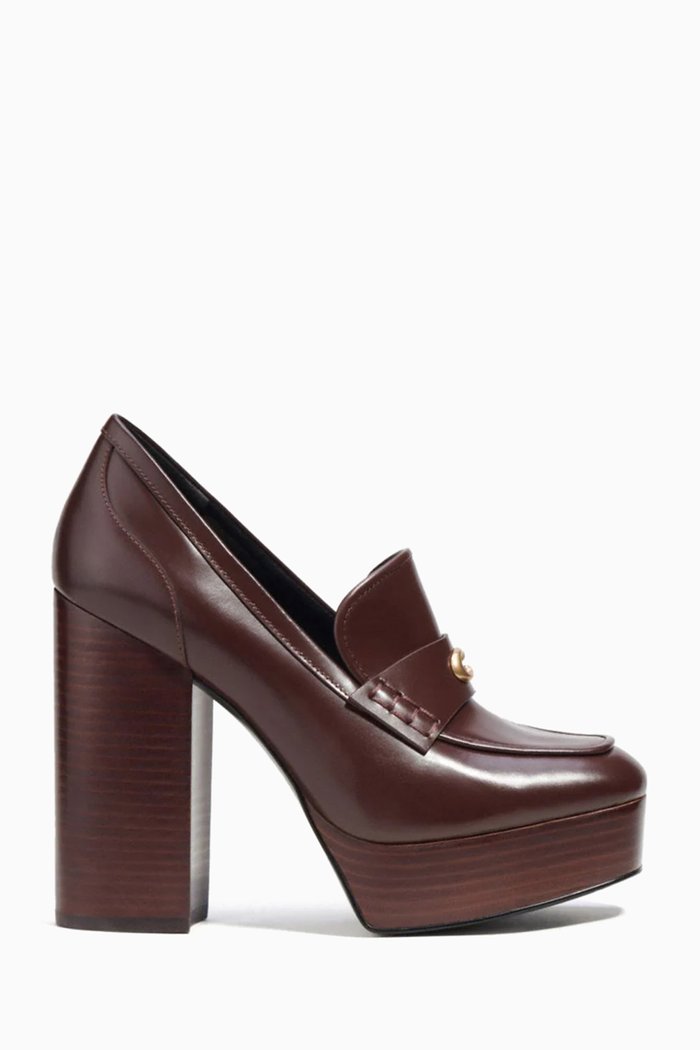 

Ilyse Platform Loafers in Smooth Leather, Brown