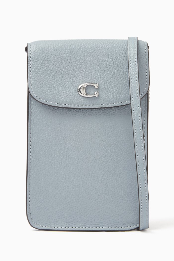 

Phone Crossbody Bag in Pebbled Leather, Grey