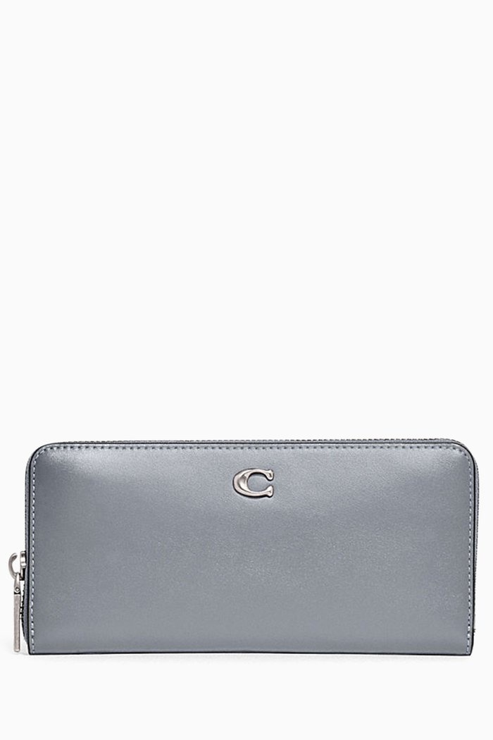 

Slim Accordion Zip Wallet in Refined Leather, Grey