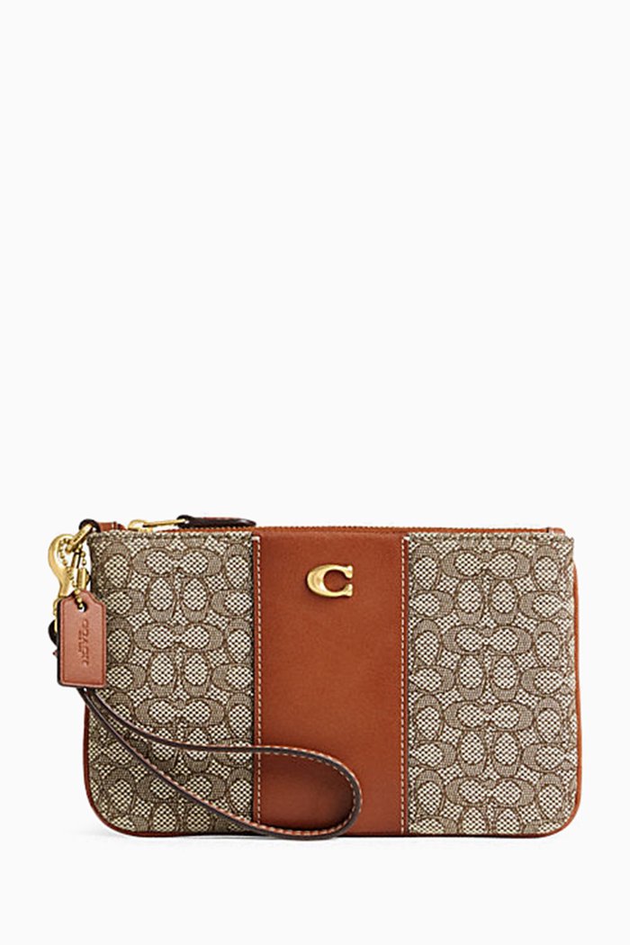 

Small Wristlet in Micro Signature Jacquard, Brown