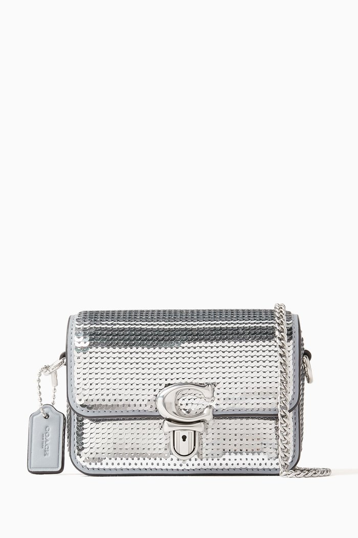Mini Studio 12 Crossbody Bag in Leather, Grey