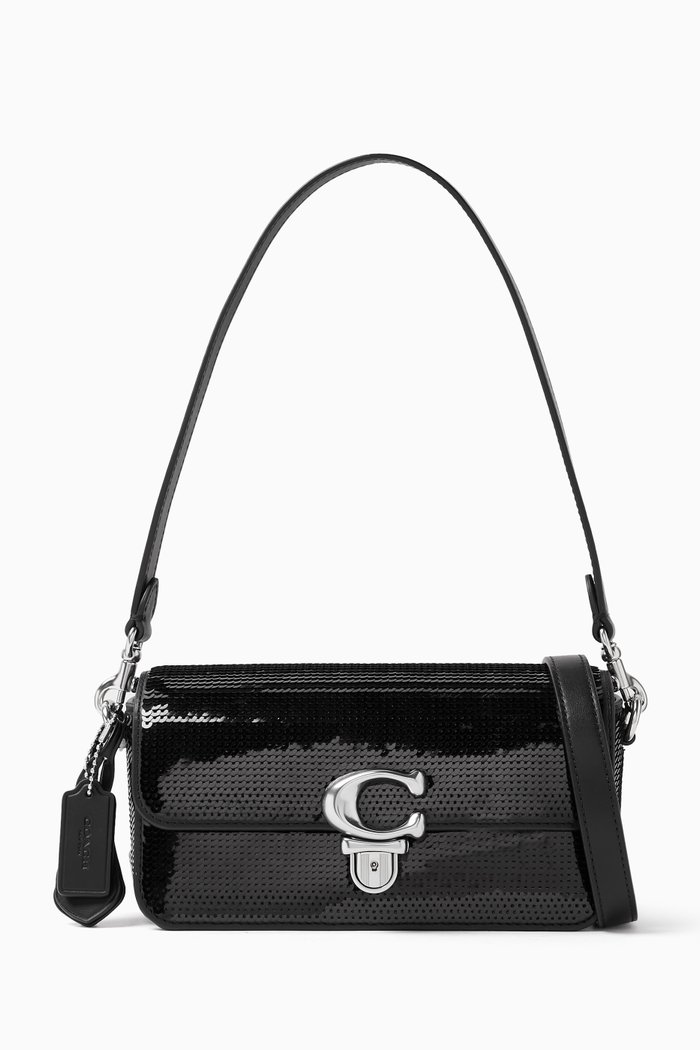 

Mini Studio Baguette Bag in Leather, Black