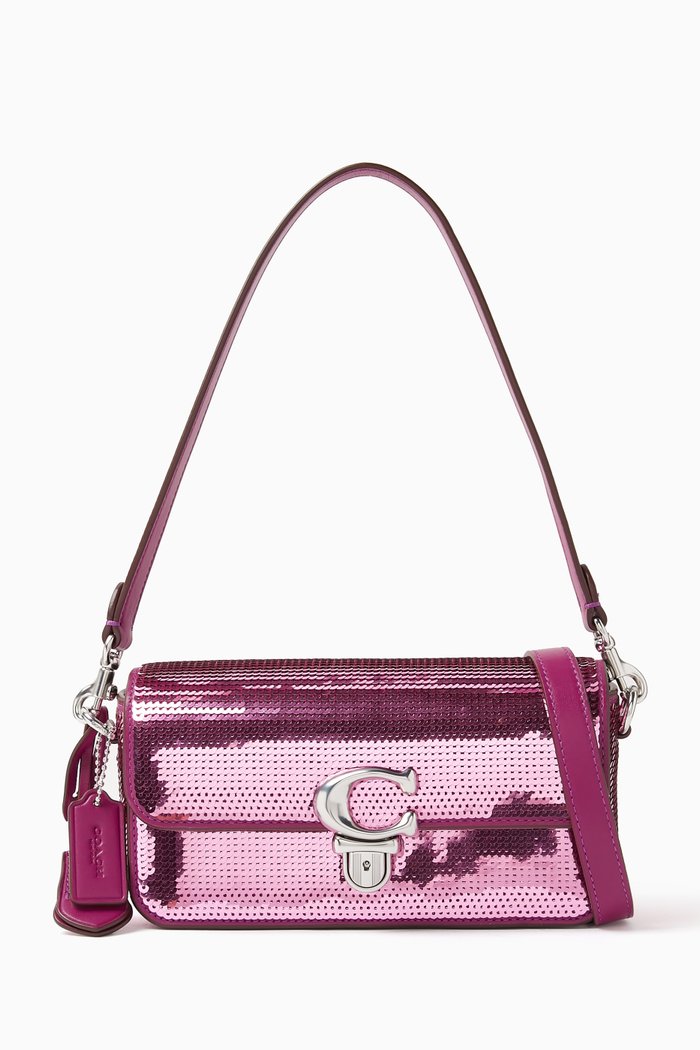 Mini Studio Baguette Bag in Leather, Pink