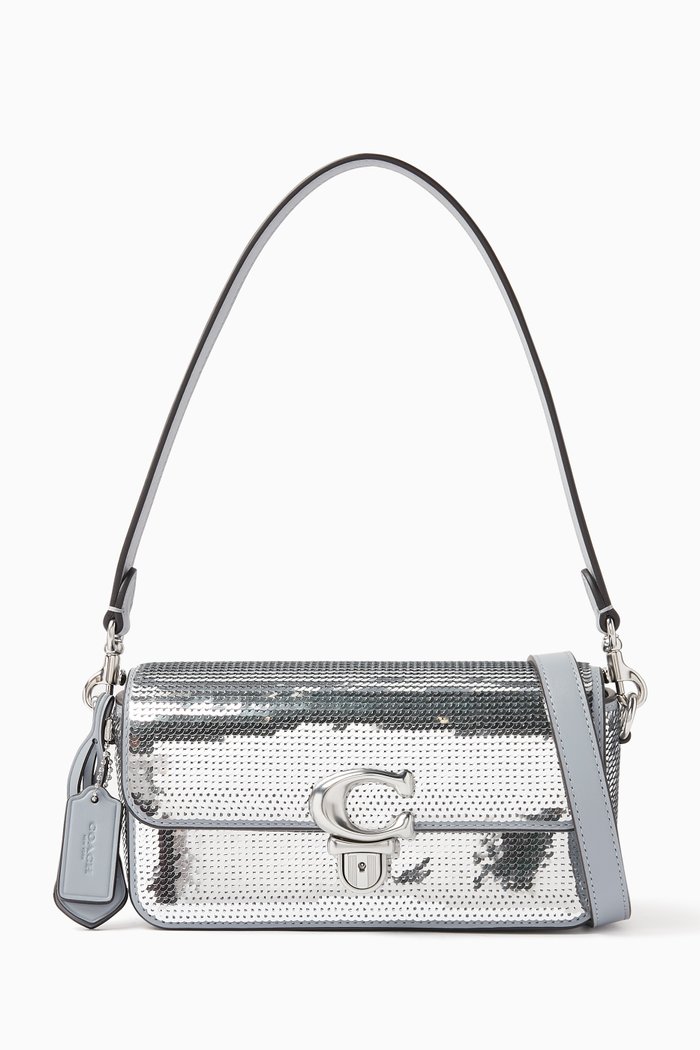 

Mini Studio Baguette Bag in Leather, Grey