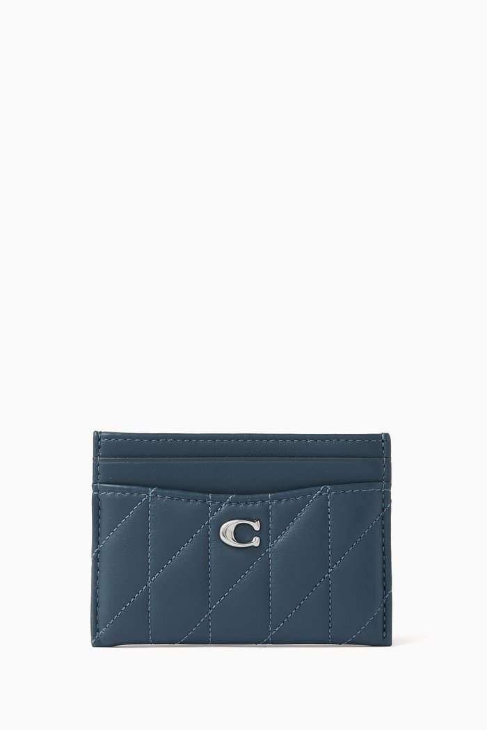 

Card Case with Pillow Quilting in Nappa Leather, Blue