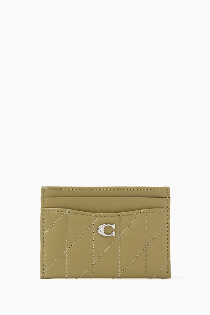 Card Case with Pillow Quilting in Nappa Leather, Green