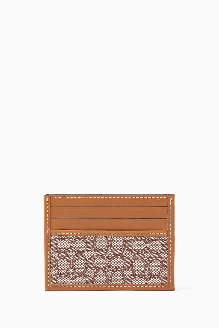 Card Case in Signature Jacquard & Calf Leather, Brown