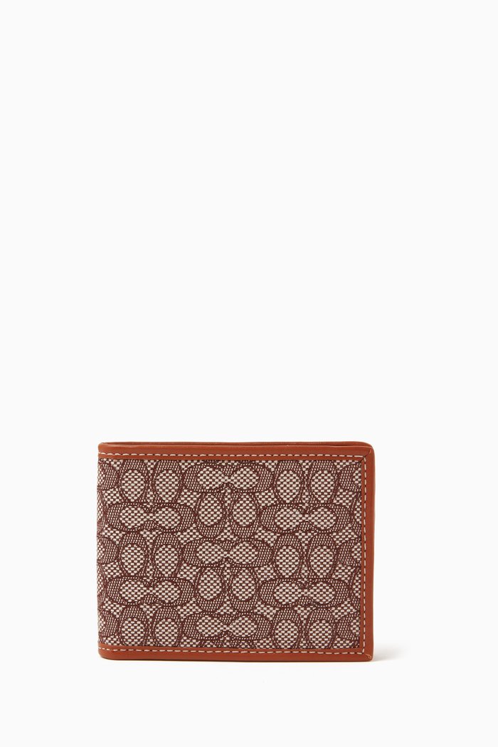 

Slim Billfold Wallet in Signature Jacquard & Calf Leather, Brown