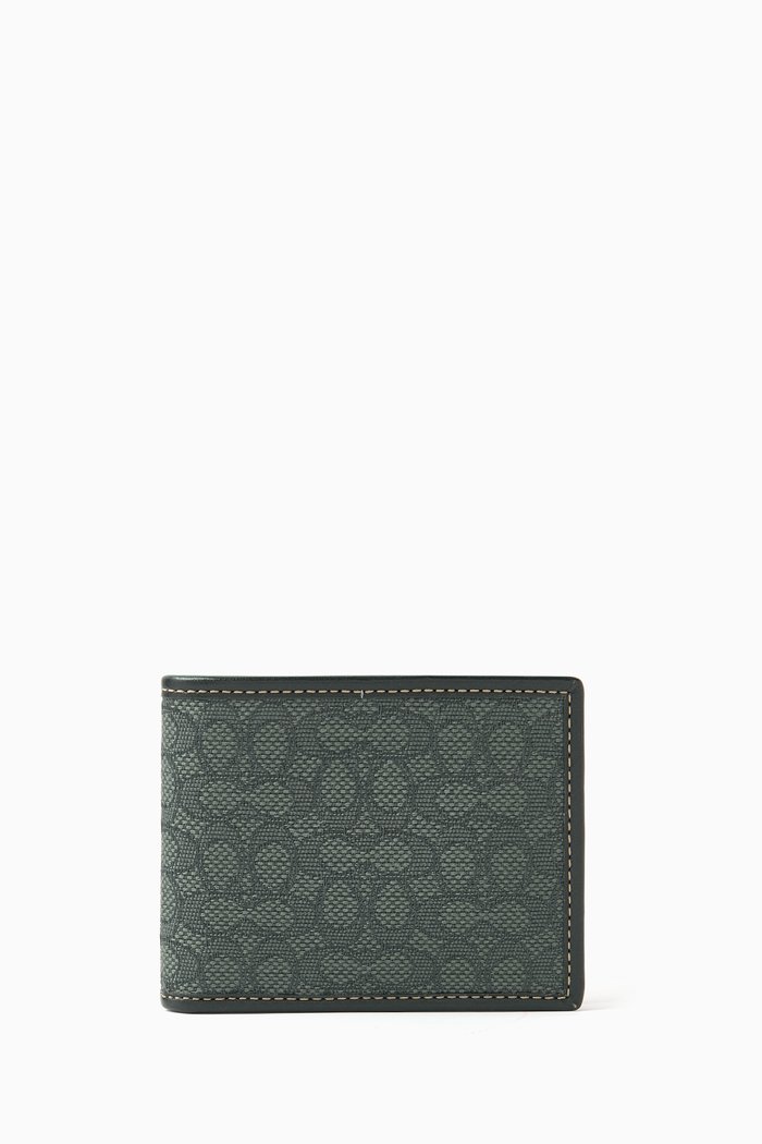 

Slim Billfold Wallet in Signature Jacquard & Calf Leather, Green