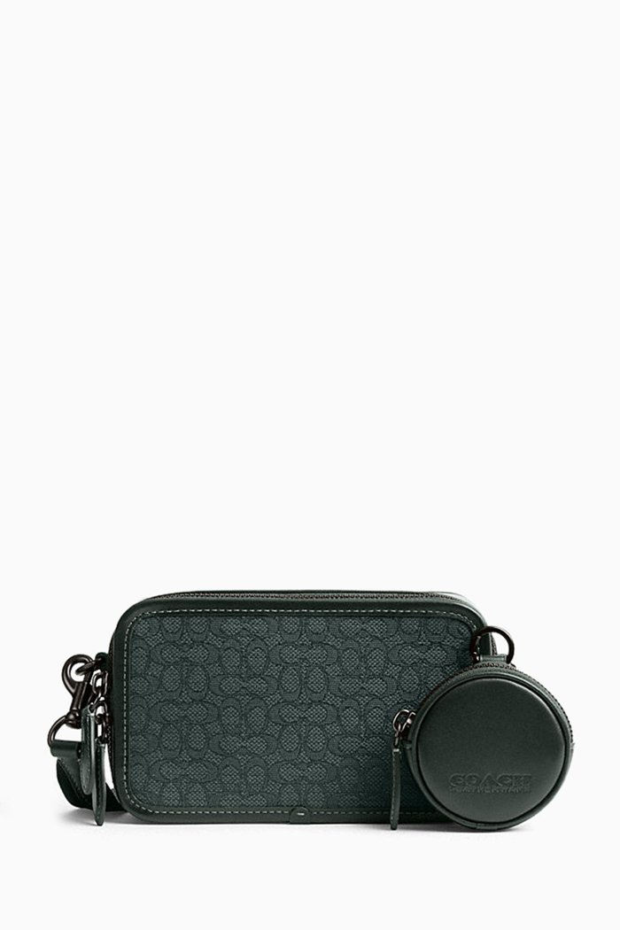 

Charter Slim Crossbody in Micro Signature Jacquard & Calf Leather, Green