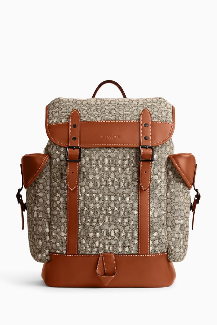 

Hitch Backpack in Signature Jacquard & Calf Leather, Brown