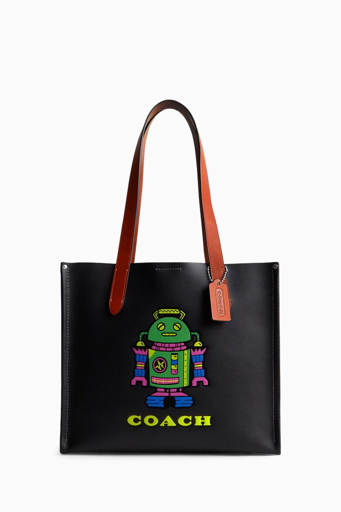 

Relay 34 Robot Print Tote Bag in Leather, Black