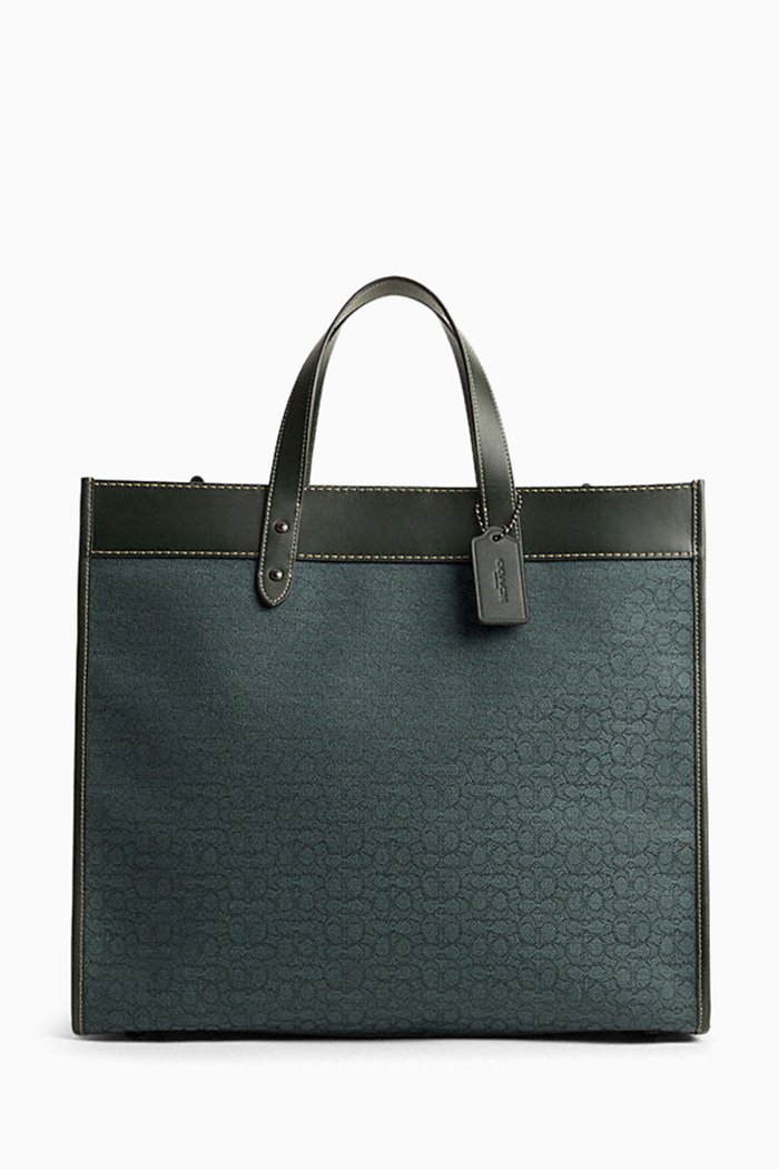 Field Tote 40 in Micro Signature Jacquard & Calf Leather, Green