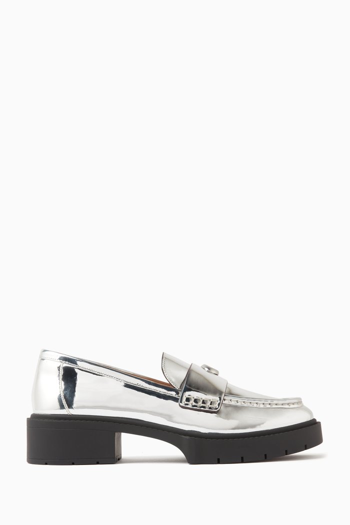Leah Loafers in Metallic Leather, Grey
