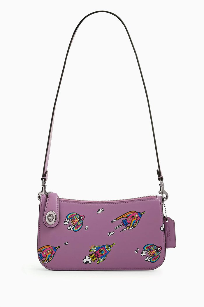 

Penn Cosmic Rocket-print Shoulder Bag in Leather, Purple