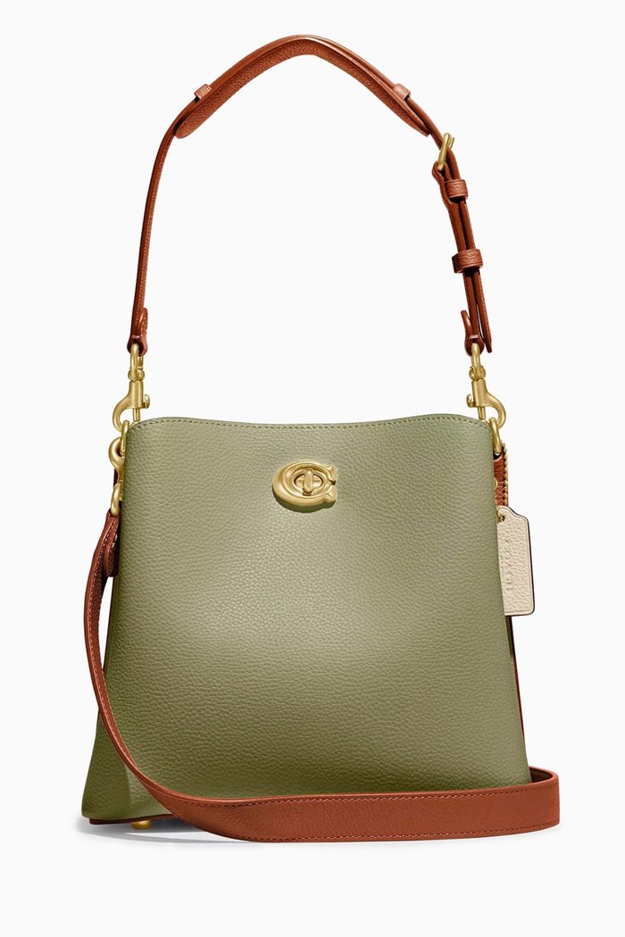 

Willow Bucket Bag in Colour-block Leather with Signature Canvas Interior, Green