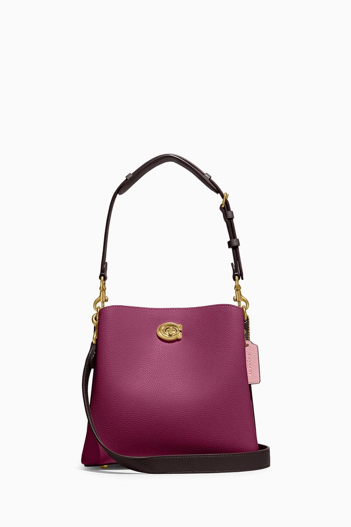 

Willow Bucket Bag in Colour-block Leather with Signature Canvas Interior, Purple