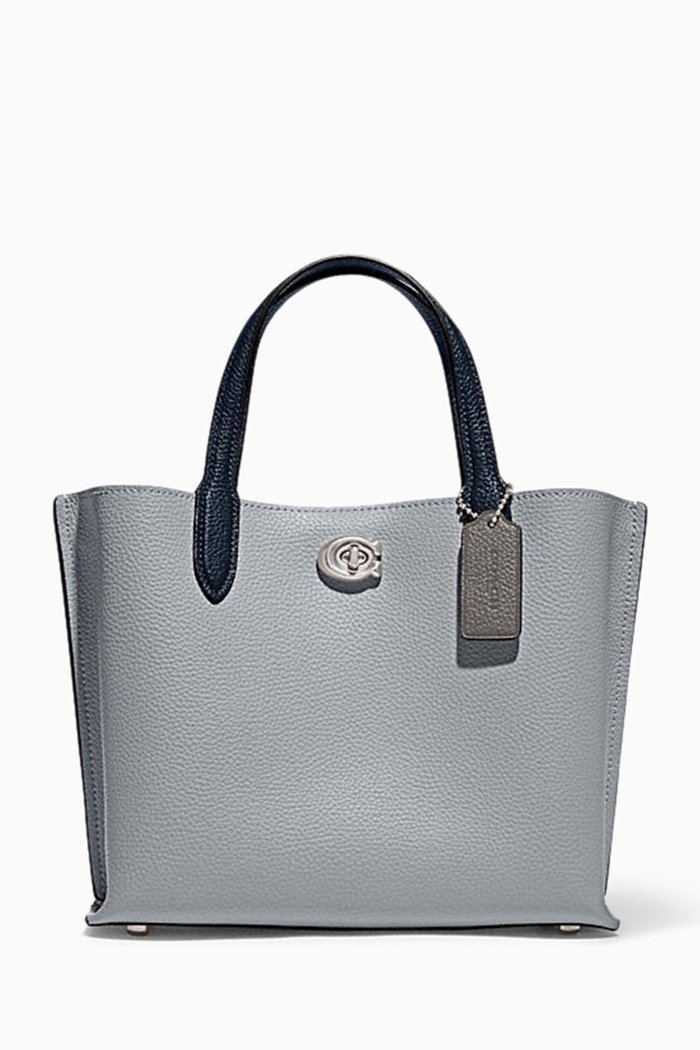 

Willow 24 Tote Bag in Colour-block Pebble Leather, Grey